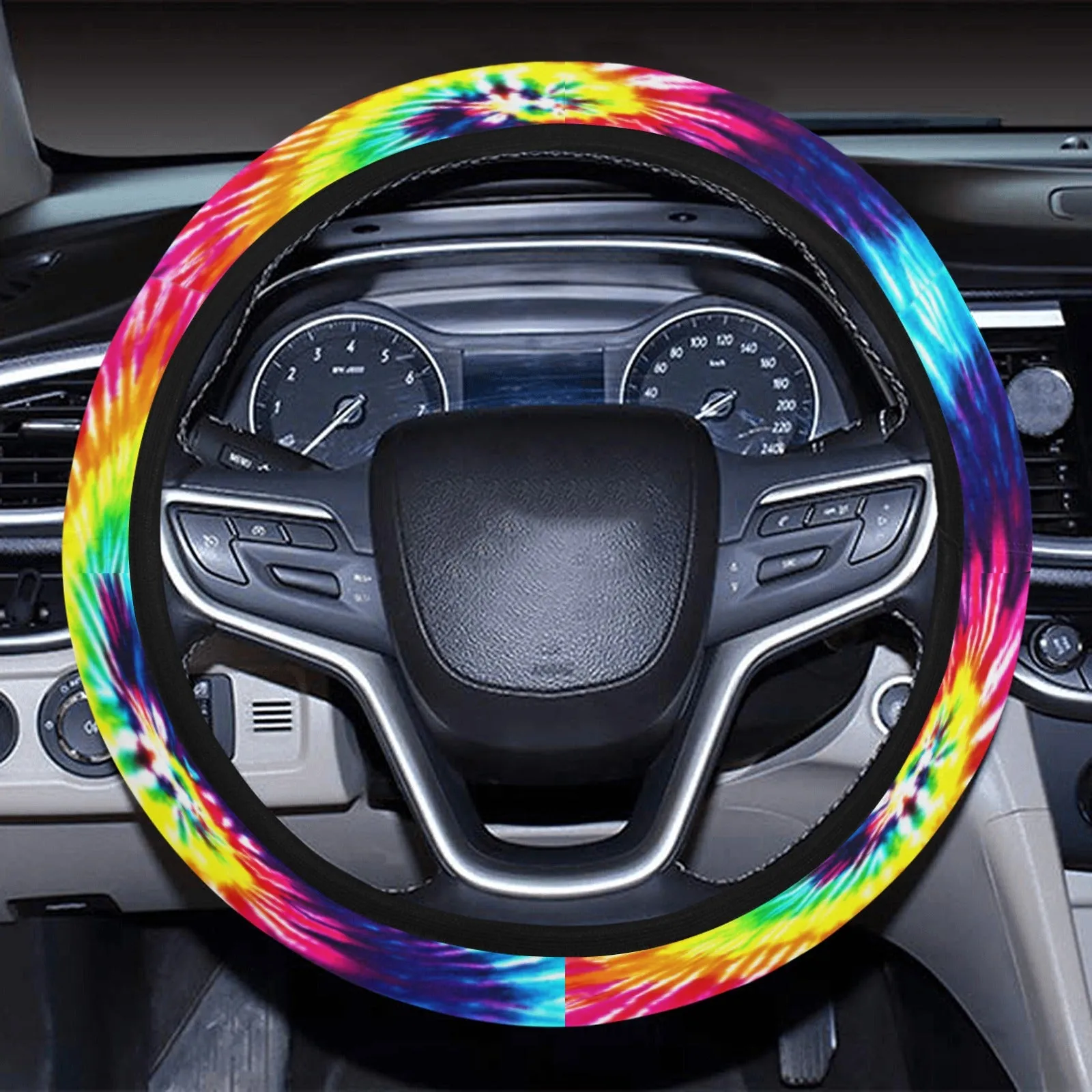 Rainbow Tie Dye Swirl Steering Wheel Cover with Elastic Edge