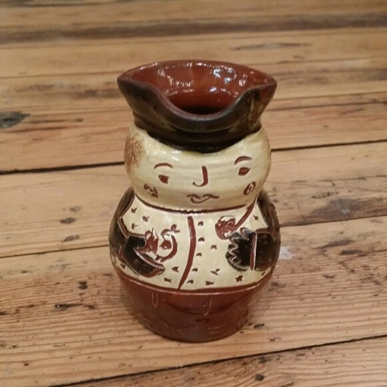 Redware Mini Toby Pitcher with Pipe