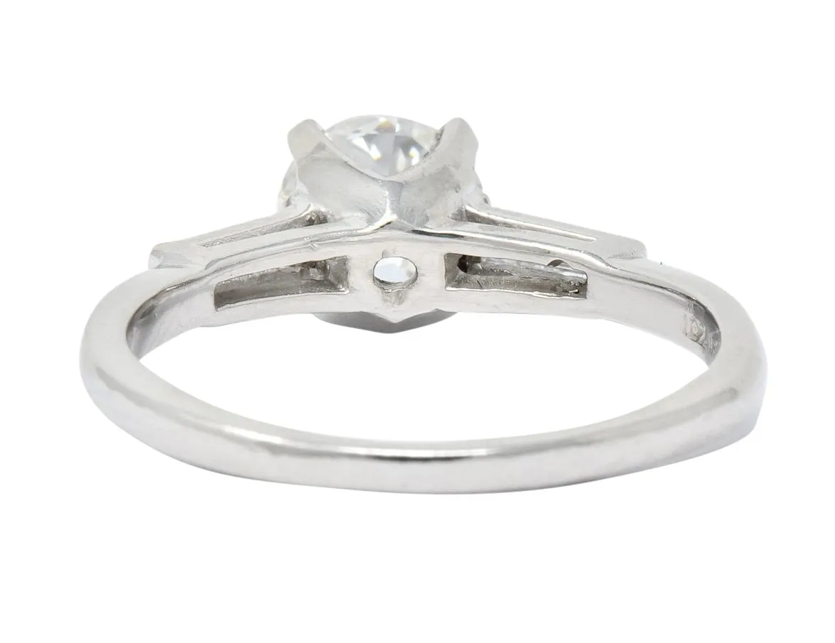 Retro 1.66 CTW Old European Diamond Platinum Engagement Ring GIA