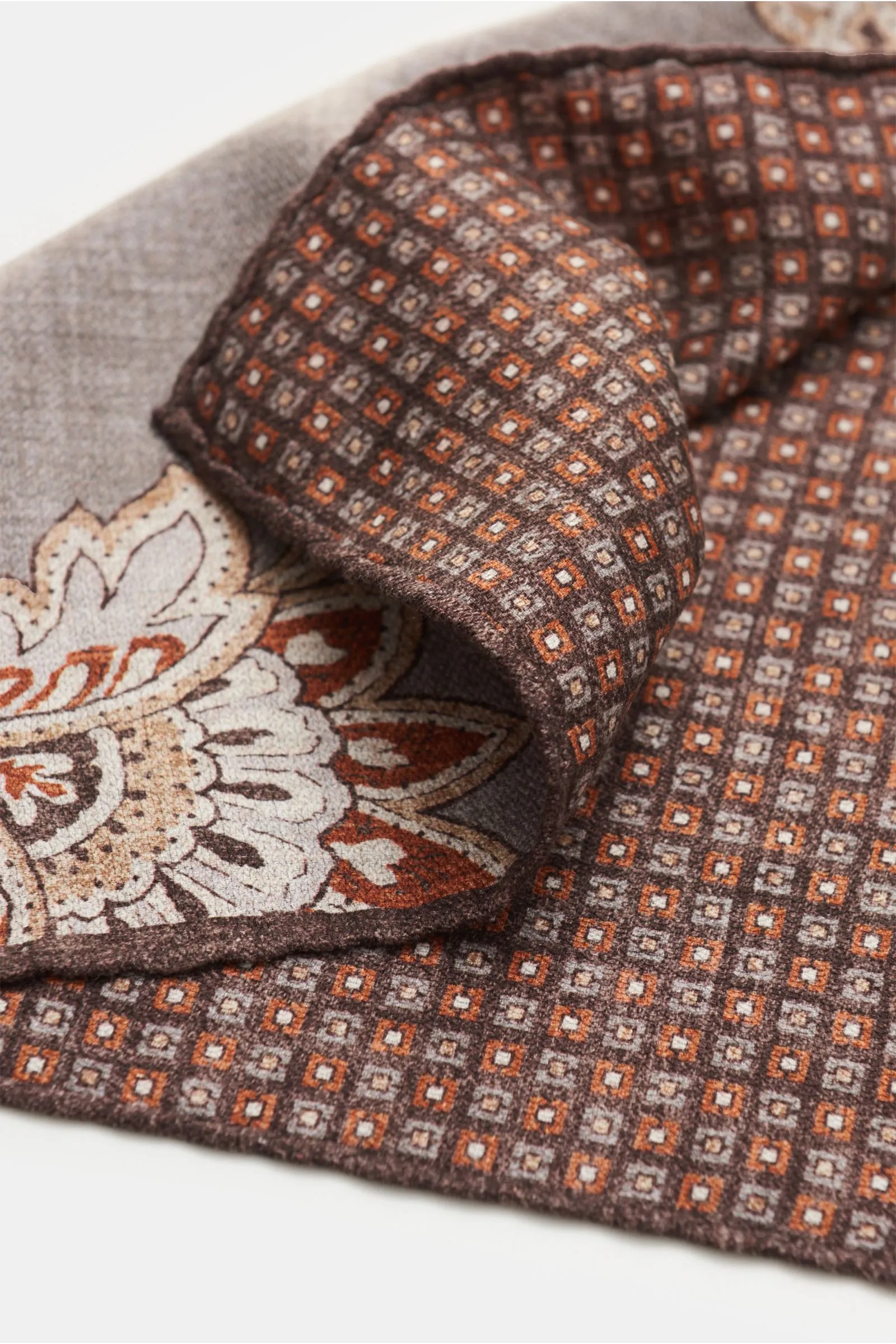 ROSI COLLECTION pocket square grey/rust brown/dark brown patterned