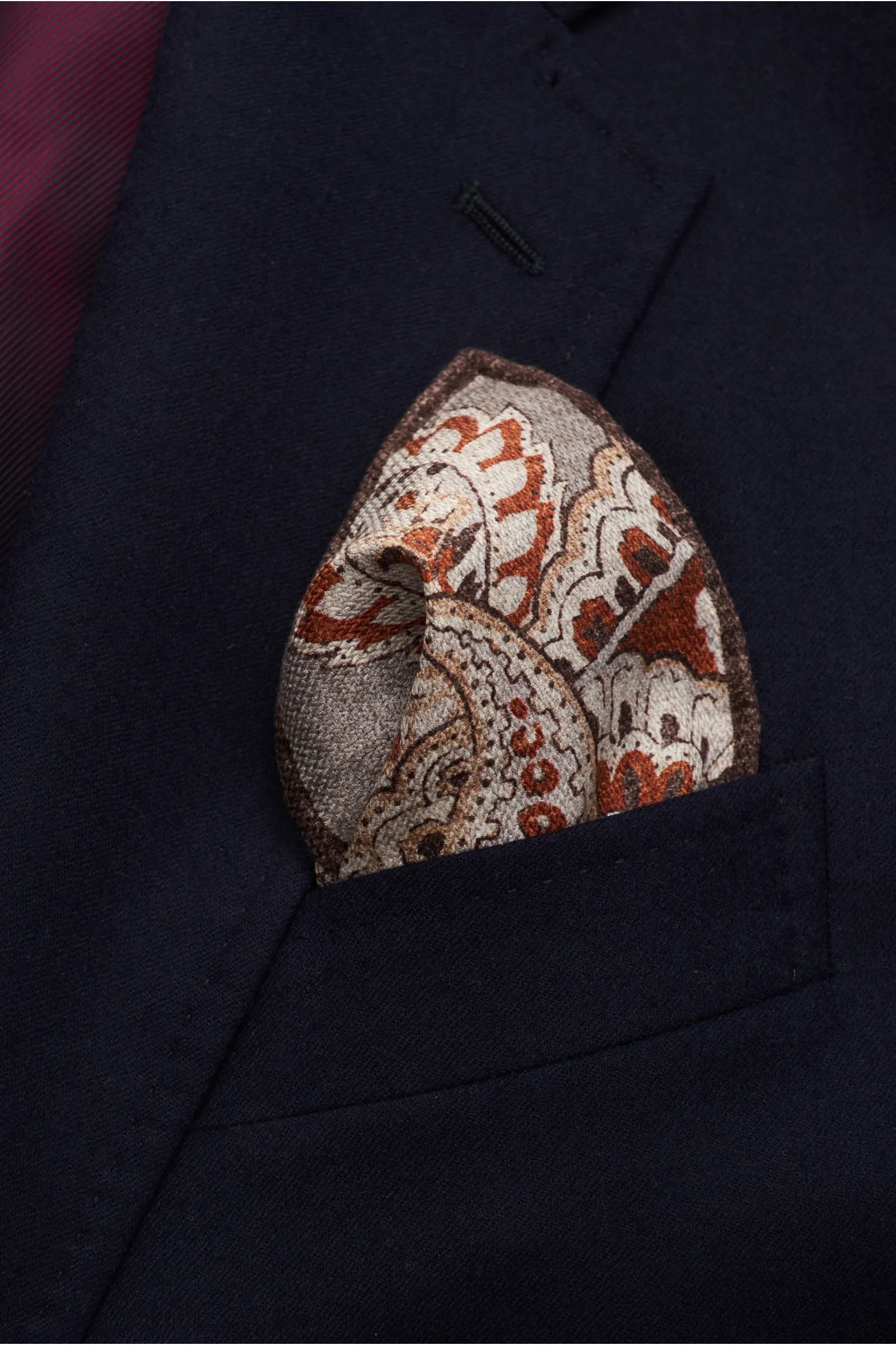 ROSI COLLECTION pocket square grey/rust brown/dark brown patterned