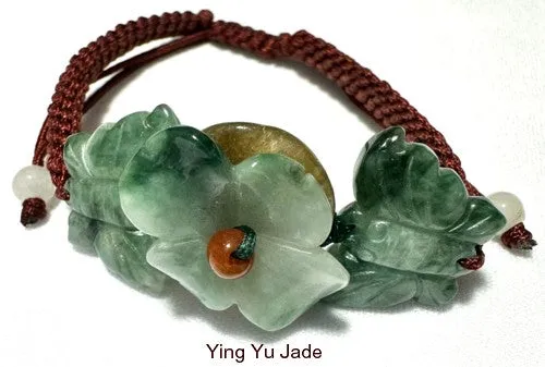 Sale-Burmese Jadeite Bracelet Butterflies Surround Flower (BJB86)