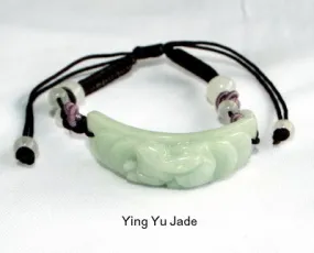 Sale-Rabbit Brings Luck and Wealth Burmese Jadeite  and Silk Adjustable Bracelet (BJB61)