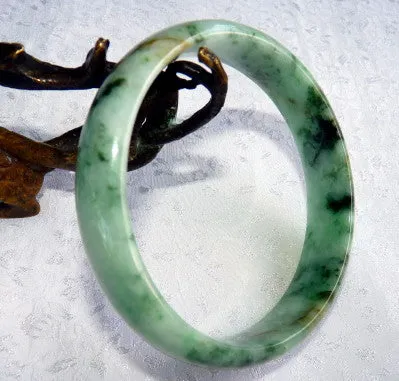 Sale-Yin and Yang Traditional Old Mine Burmese Jadeite Bangle Bracelet 66 mm (BB2965)