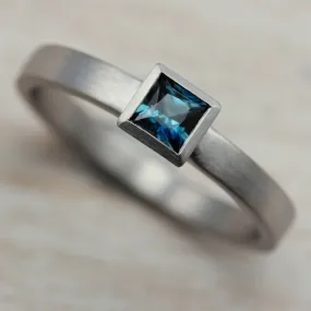 Square Solitaire Engagement Ring with Denim Blue Australian Sapphire