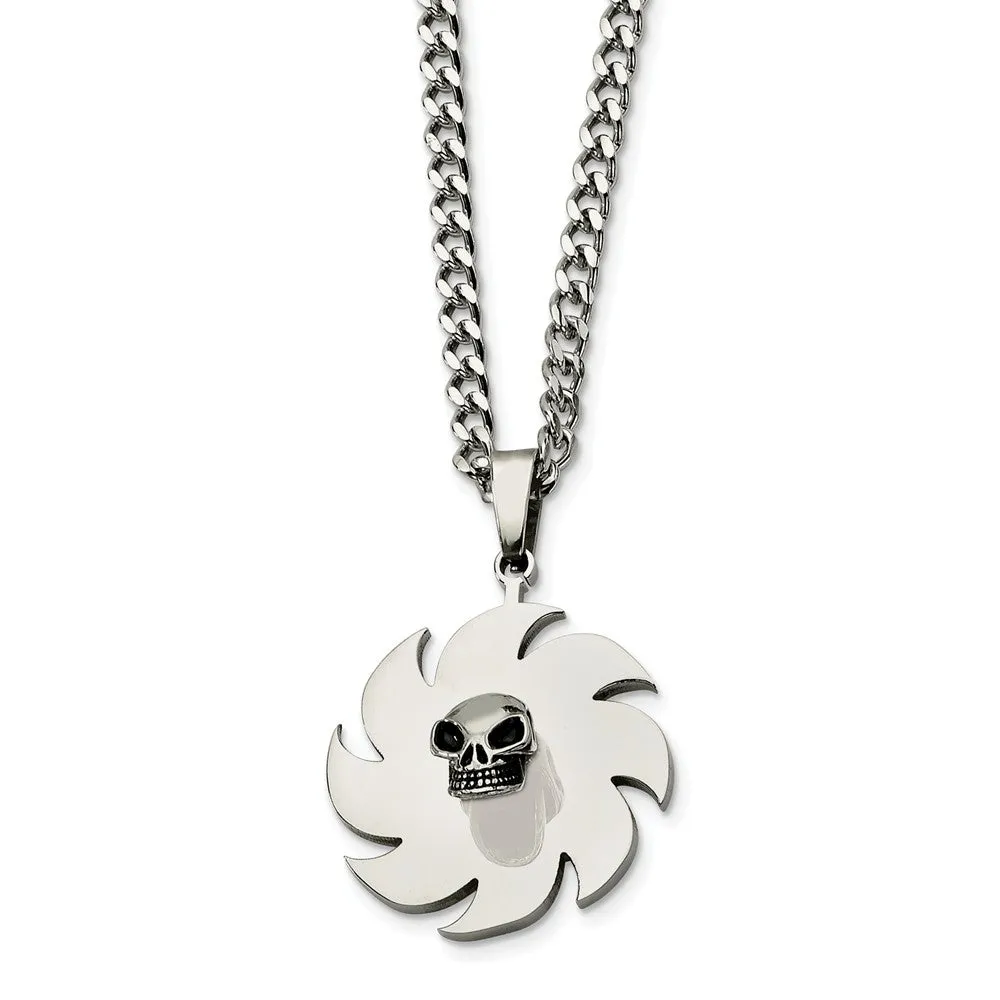 Stainless Steel Saw Blade and Skull Necklace