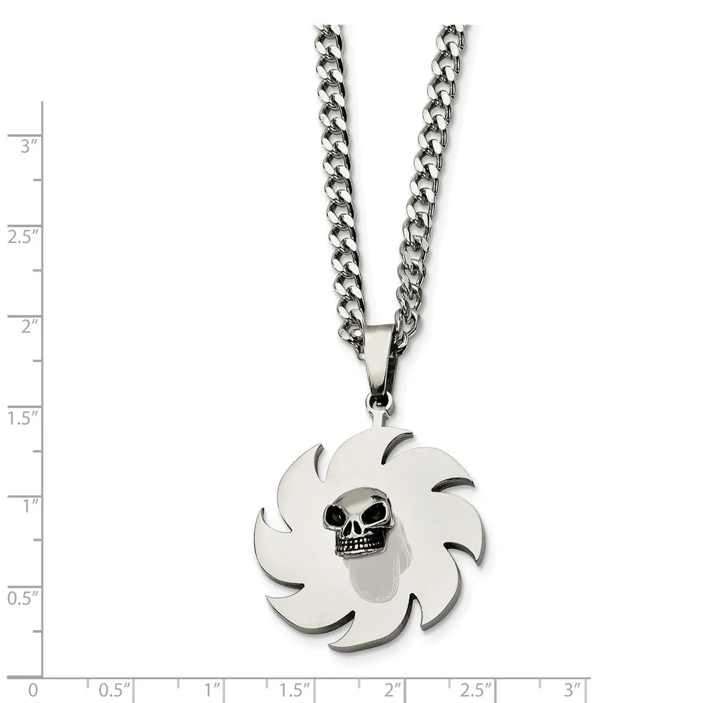 Stainless Steel Saw Blade and Skull Necklace