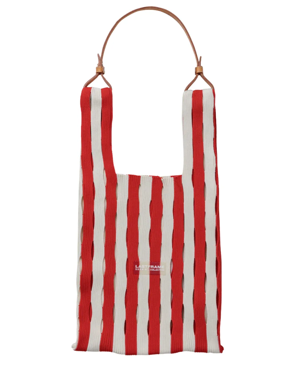 Stripe Mesh Market Bag Medium Red x Ivory