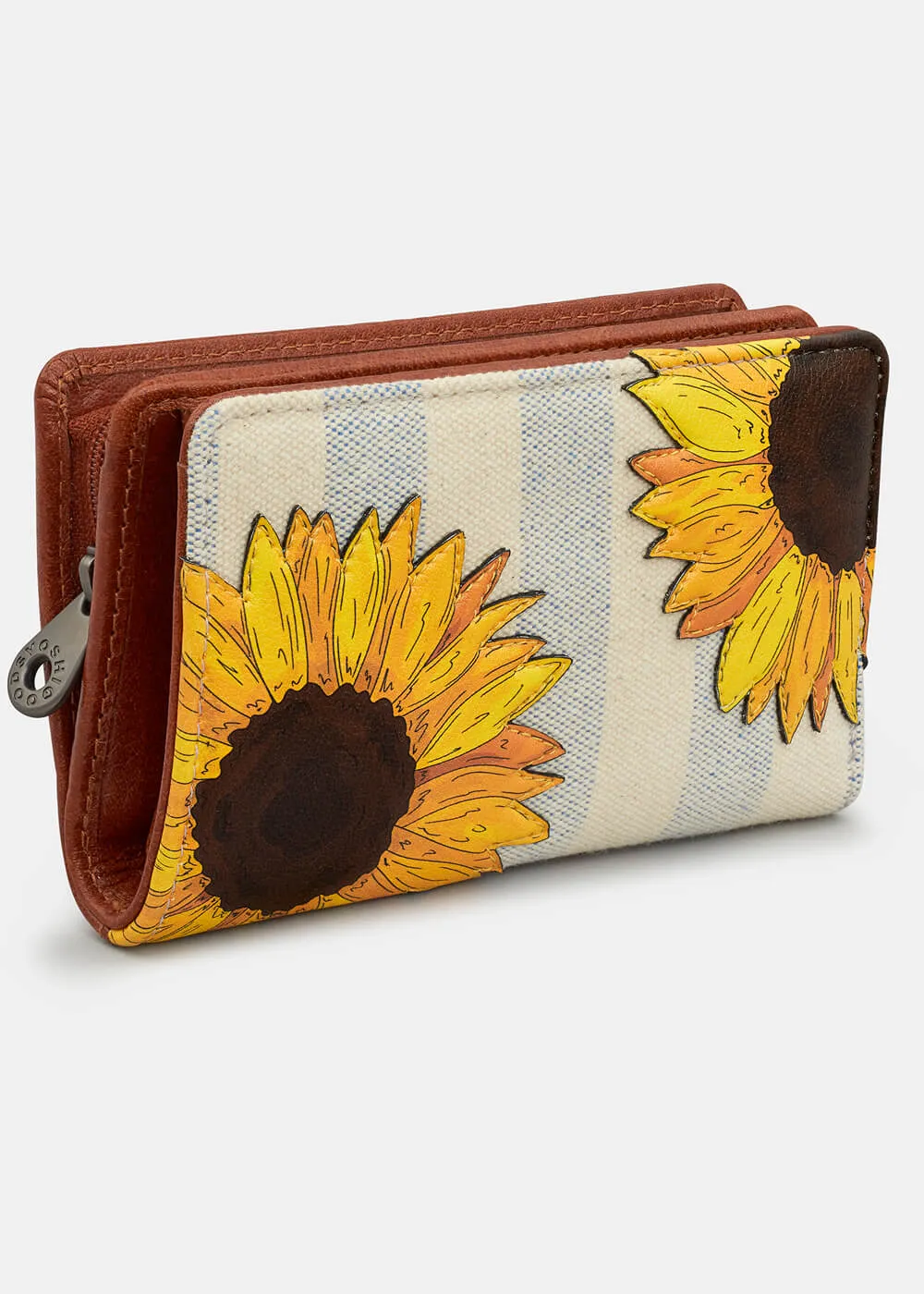 Succubus Bags Book Sunflowers Leather Zip Around Wallet Brown