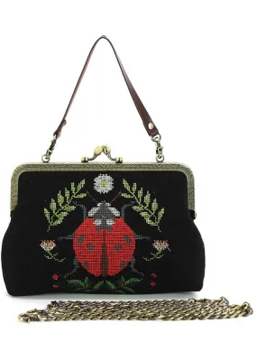 Succubus Bags Lady Bug Vintage Kiss Lock Handbag Black