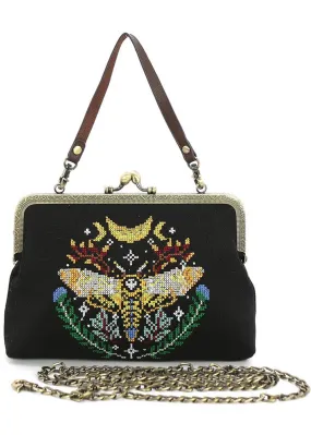 Succubus Bags Skull Head Moth Kiss Lock Handbag Black