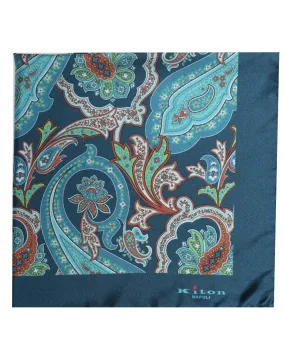 Teal and Green Paisley Silk Pocket Square