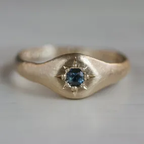 Teal Australian Sapphire Signet Ring