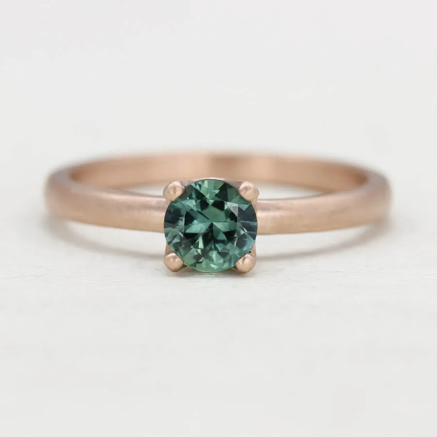 Teal Blue Sapphire and Rose Gold Crown Solitaire