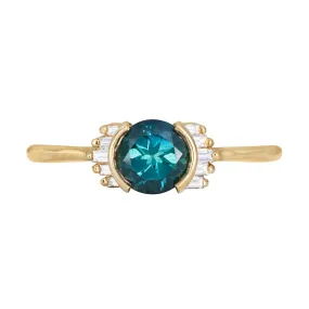 Teal Sapphire Ring with Baguette Diamond Wings - Limited Edition