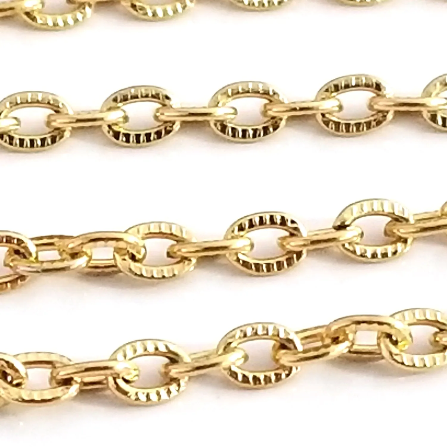 Textured Gold Stainless Steel Bulk Jewelry Making Chain, 3x4mm Oval Links Chain, 50 Meters, #1031 CG