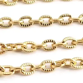 Textured Gold Stainless Steel Bulk Jewelry Making Chain, 3x4mm Oval Links Chain, 50 Meters, #1031 CG