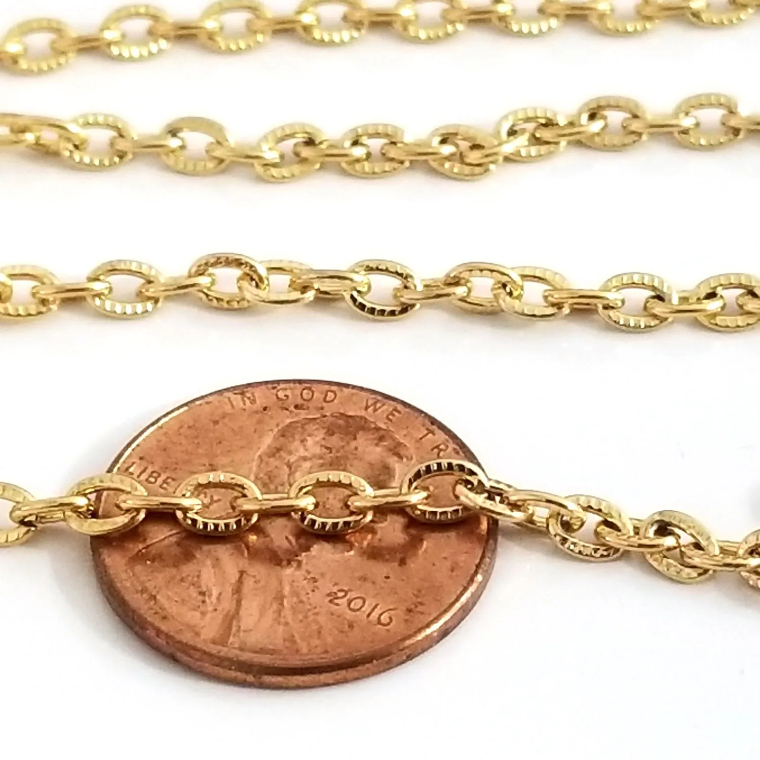 Textured Gold Stainless Steel Bulk Jewelry Making Chain, 3x4mm Oval Links Chain, 50 Meters, #1031 CG