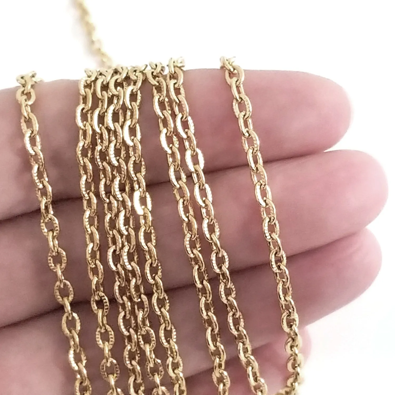 Textured Gold Stainless Steel Bulk Jewelry Making Chain, 3x4mm Oval Links Chain, 50 Meters, #1031 CG