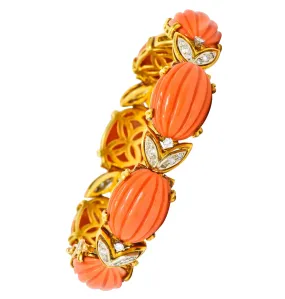 Tiffany & Co. Diamond Coral Platinum-Topped 18 Karat Gold Link Bracelet