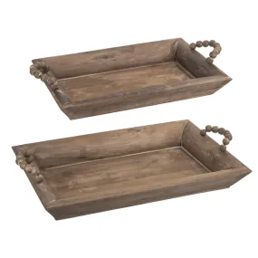 Tray with Wood Beaded Handle In Assorted 2 Sizes