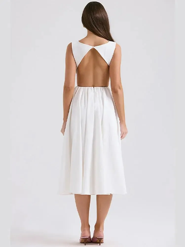 Trendy Summer White Backless Dress for Women - Elegant & Fashionable