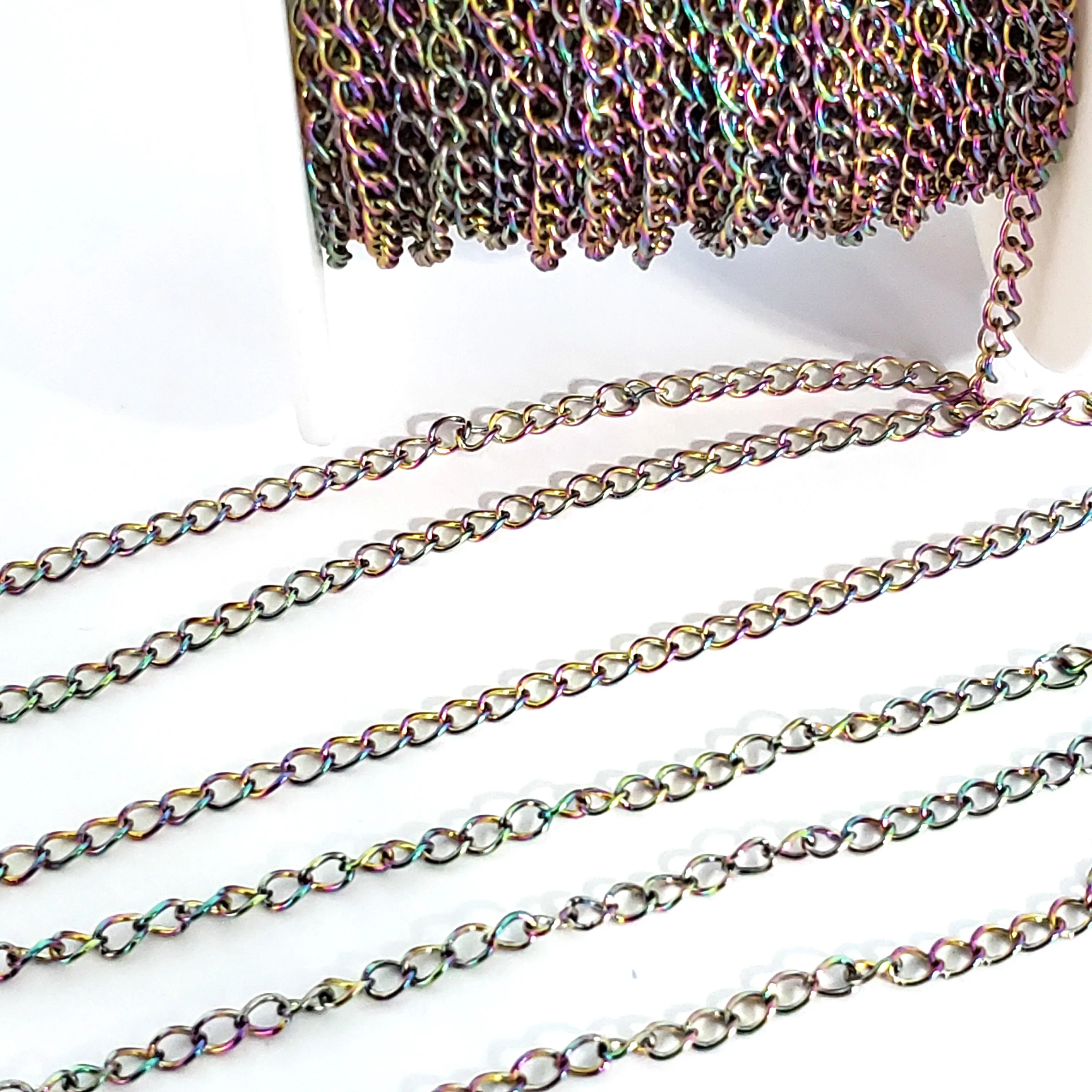 Twist Chain, Stainless Steel Titanium Plated Soldered Links,4.5x3x0.5mm, 30 Feet Spooled, #1925 MC