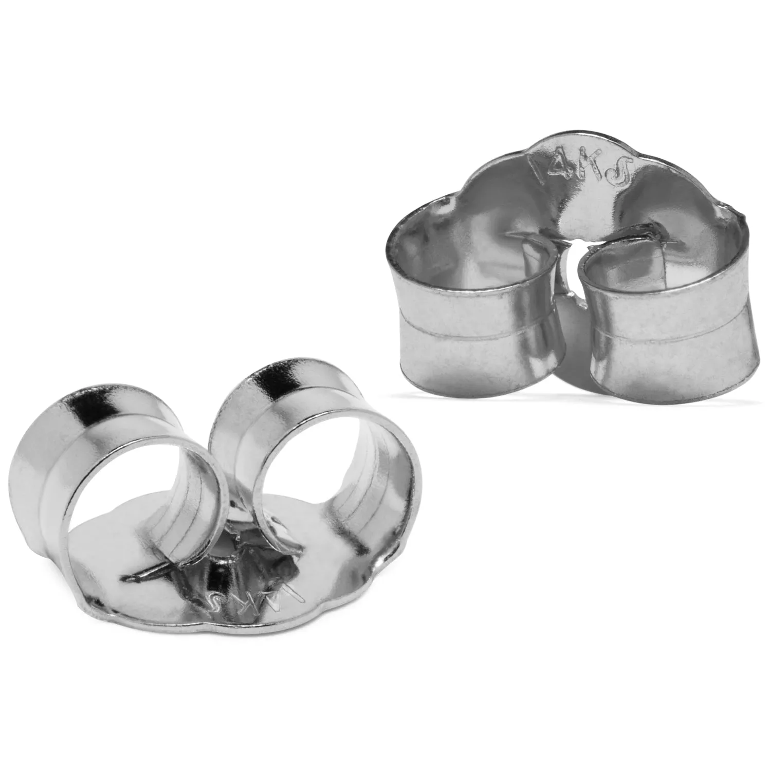 Two Earring Back Replacements |14K Solid White Gold | Threaded Push on-Screw off |Quality Die Struck | Post Size .032 | 2 Backs