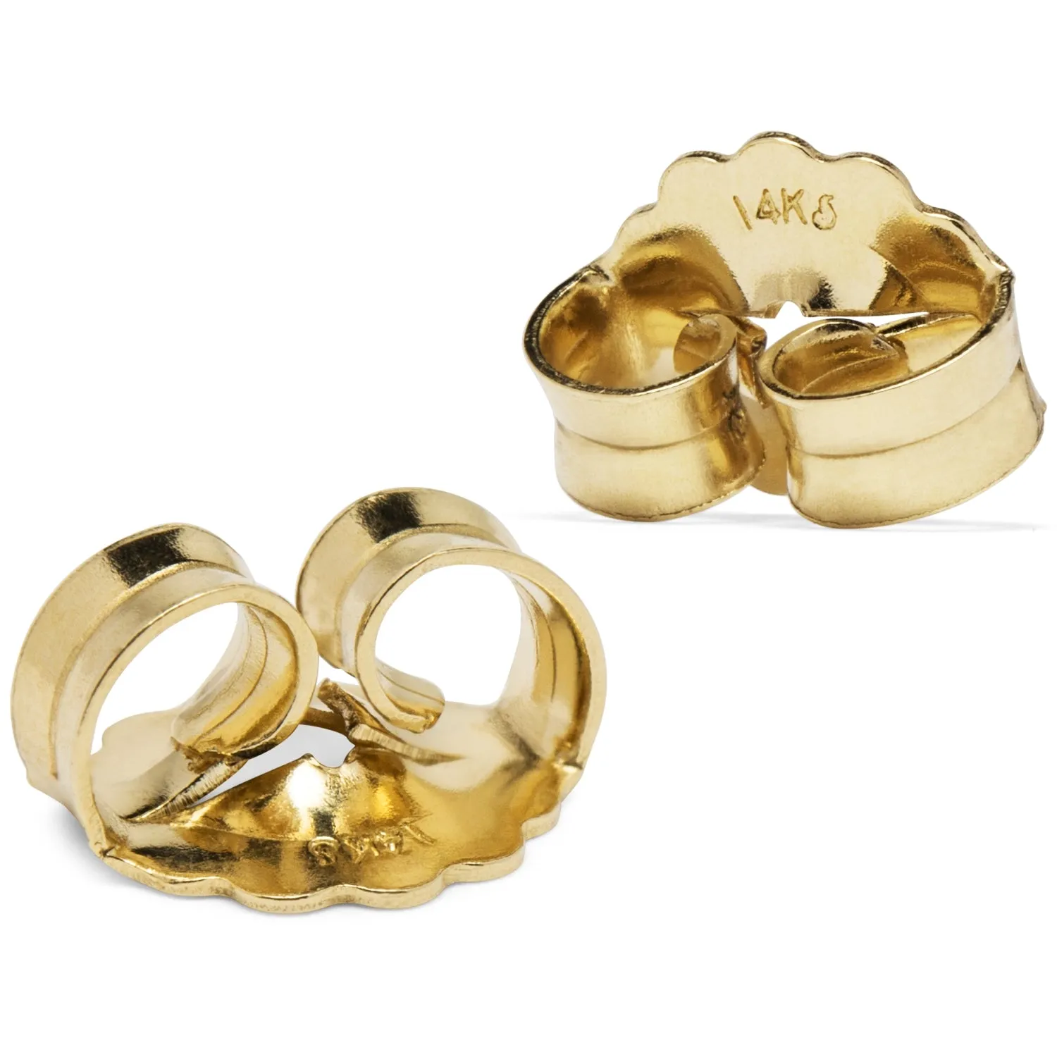 Two Earring Back Replacements |14K Solid Yellow Gold | Threaded Push on-Screw off |Quality Die Struck | Post Size .0375 | 2 Back