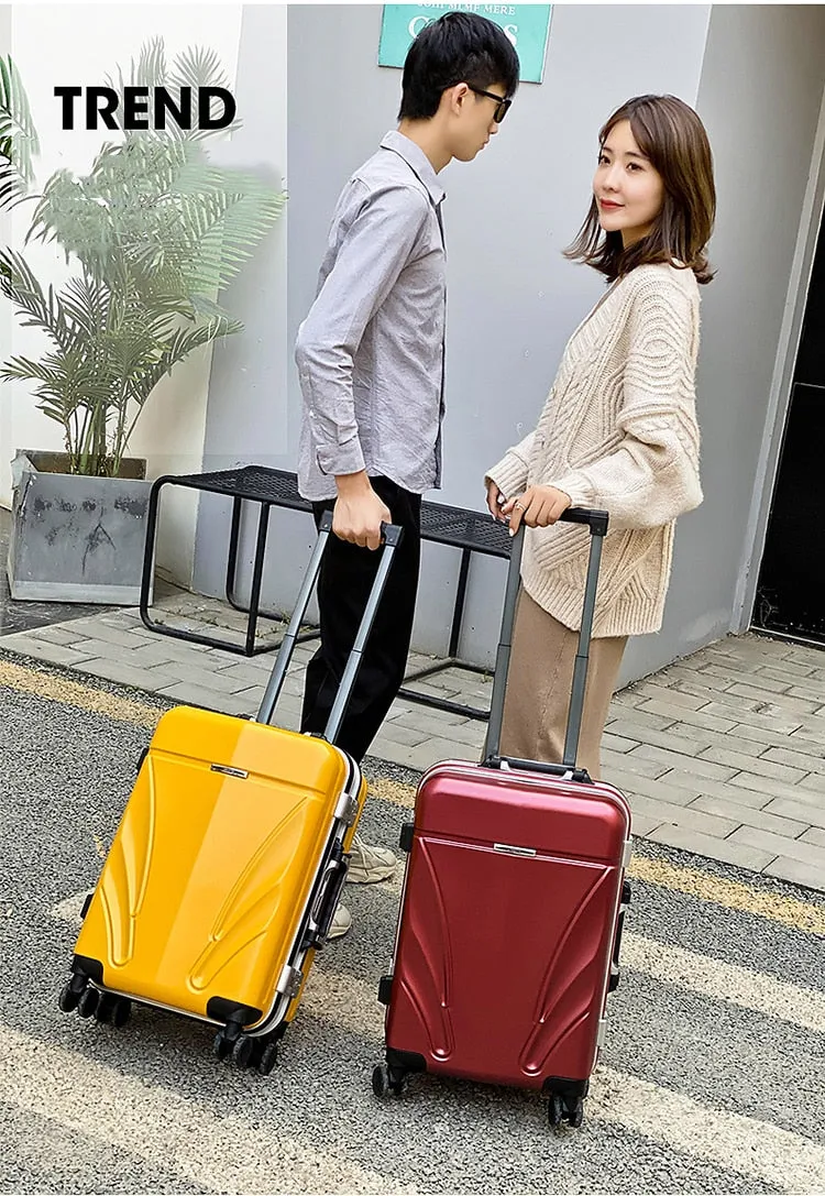 Unisex Luxury Aluminum Frame Boarding Luggage Trolley Suitcase Bags