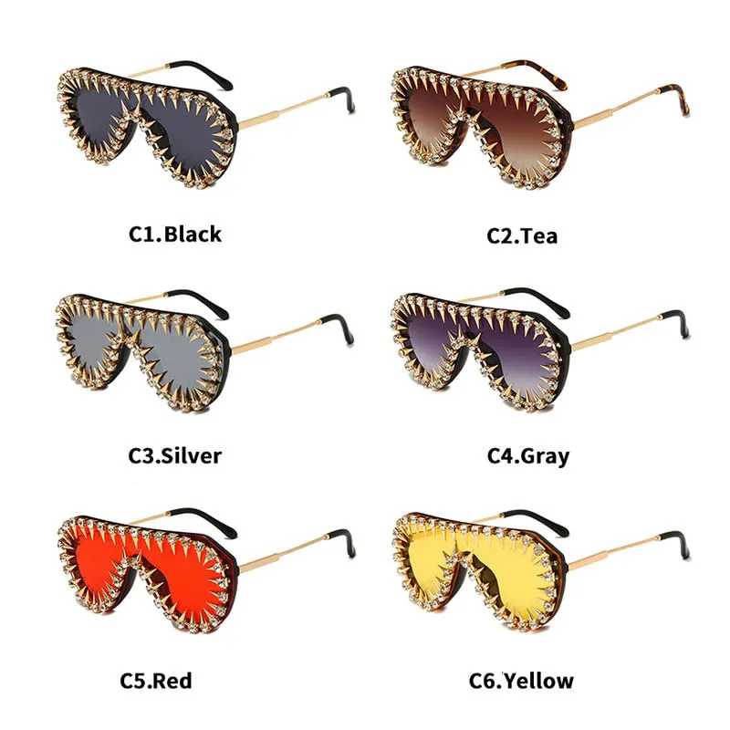 Unisex Luxury Steampunk Nail Diamond Rhinestones Oversized Sunglasses