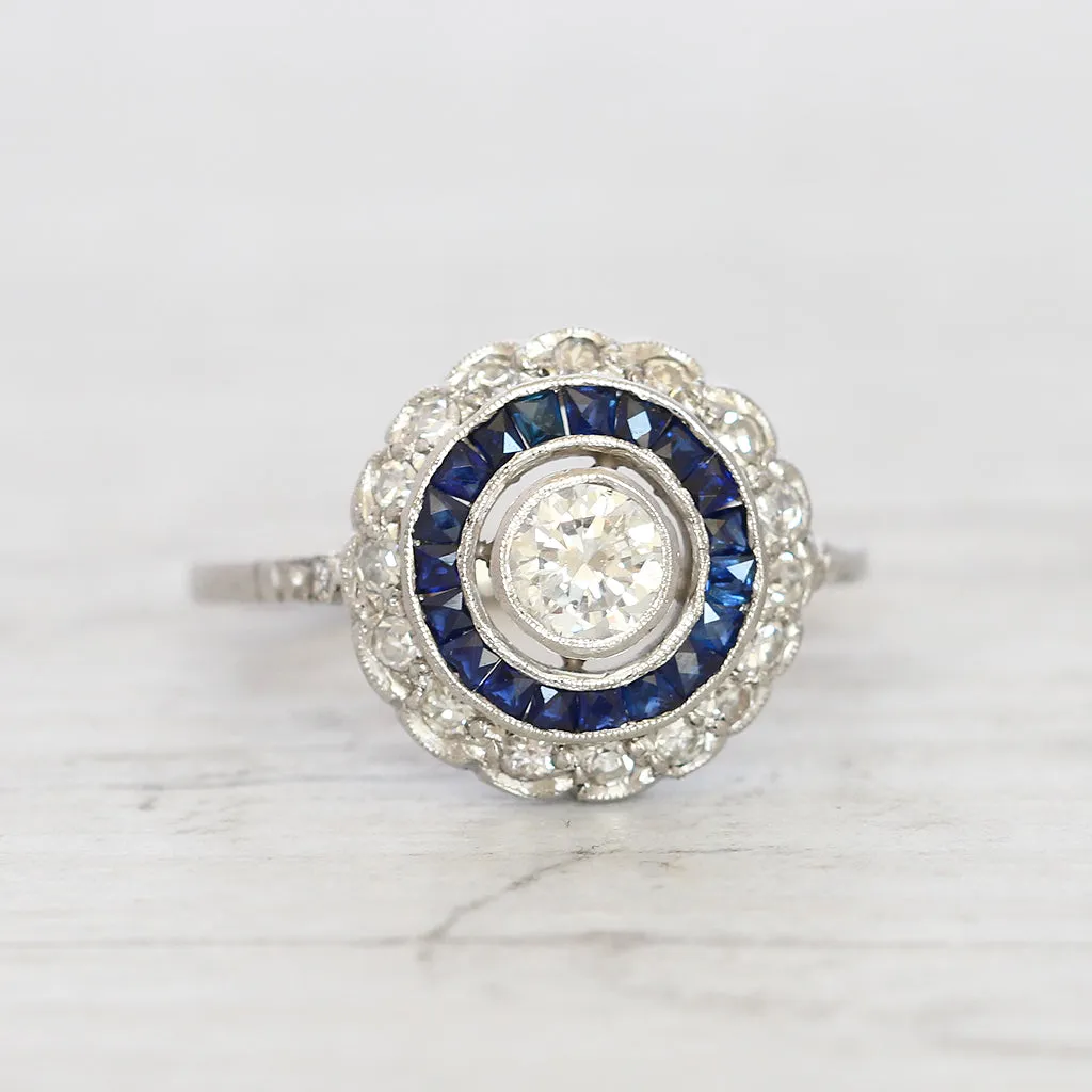 Vintage Brilliant Cut Diamond and Sapphire Target Cluster