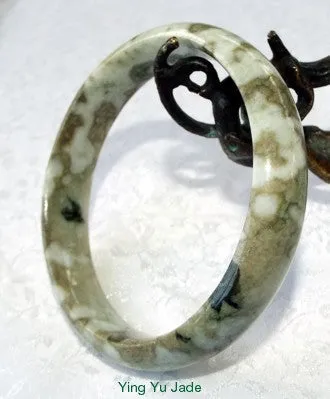 Vintage Estate Animal Print Yin and Yang Pattern Men's Large Jadeite Jade Bangle 67mm (TI-1095)