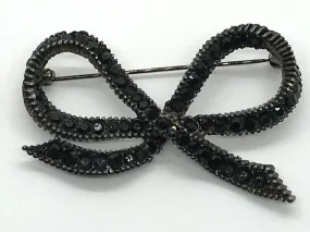 Vintage Japanned Black Ribbon Bow Brooch