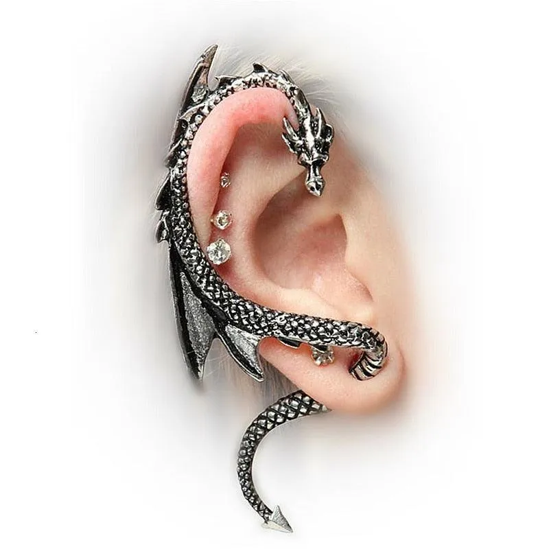 Vintage Punk Rock Dragon Gothic Ear Wrap Retro Clip Earrings