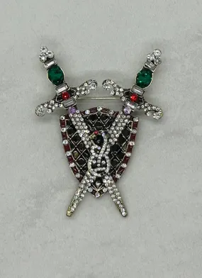 Vintage Rhinestone and Enamel Sword and Snake Brooch