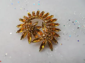 Vintage SHERMAN Signed Glittering Golden Topaz Brooch,Prong Set,Brilliant Rhinestones,Dazzling Swarovski Crystal,Collectible Jew