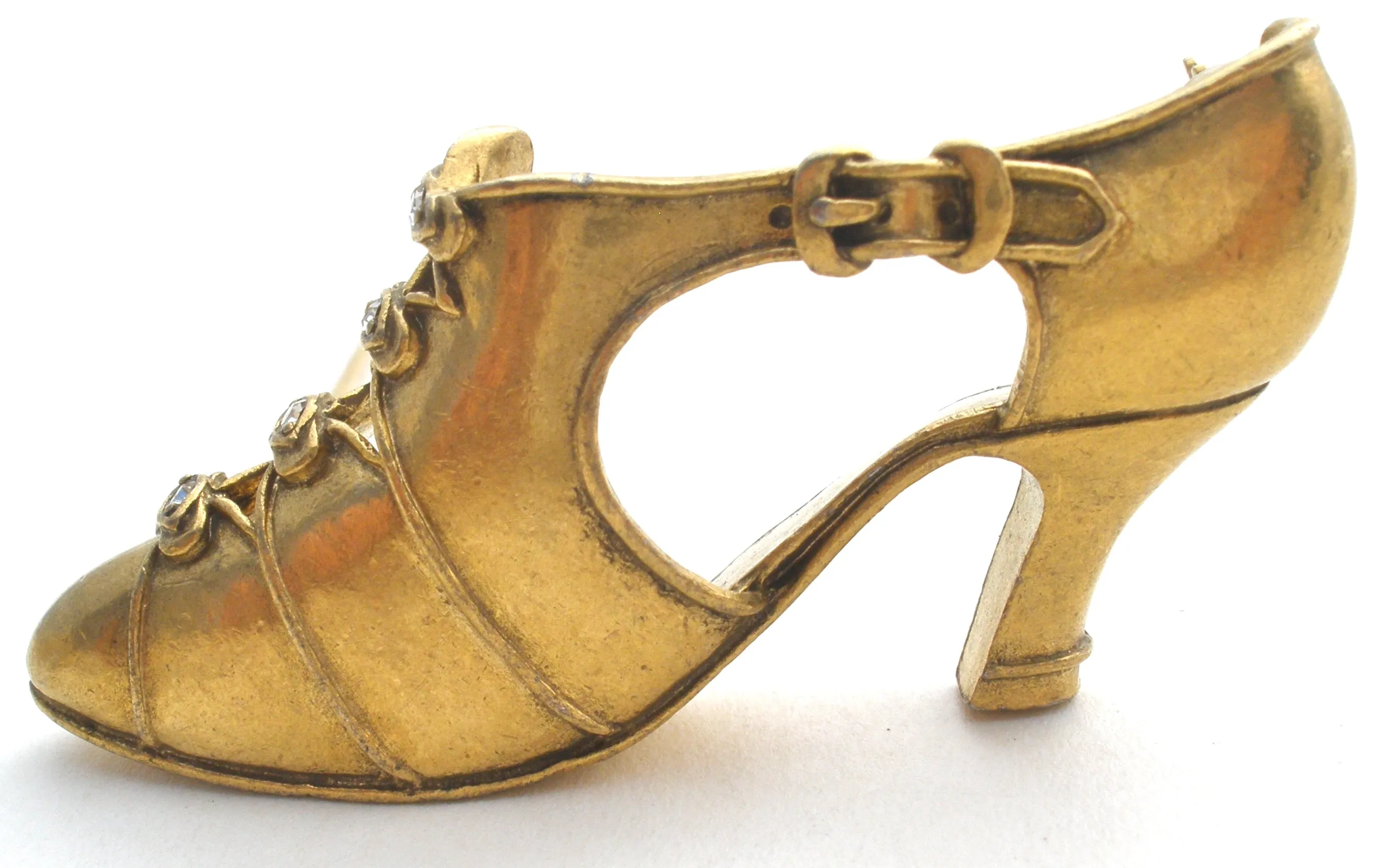 Vintage Shoe Brooch MMA Matte Gold Tone Pin