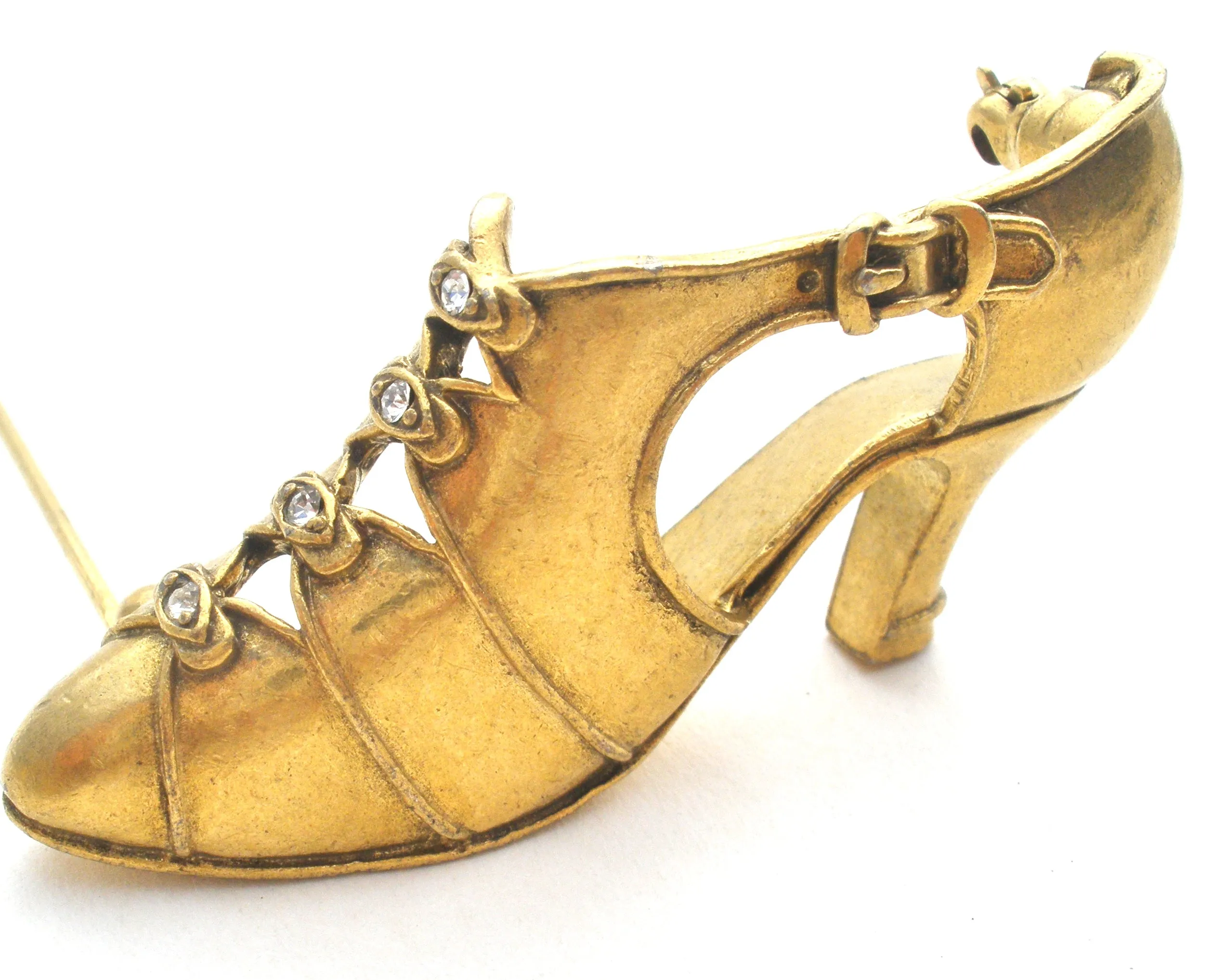 Vintage Shoe Brooch MMA Matte Gold Tone Pin