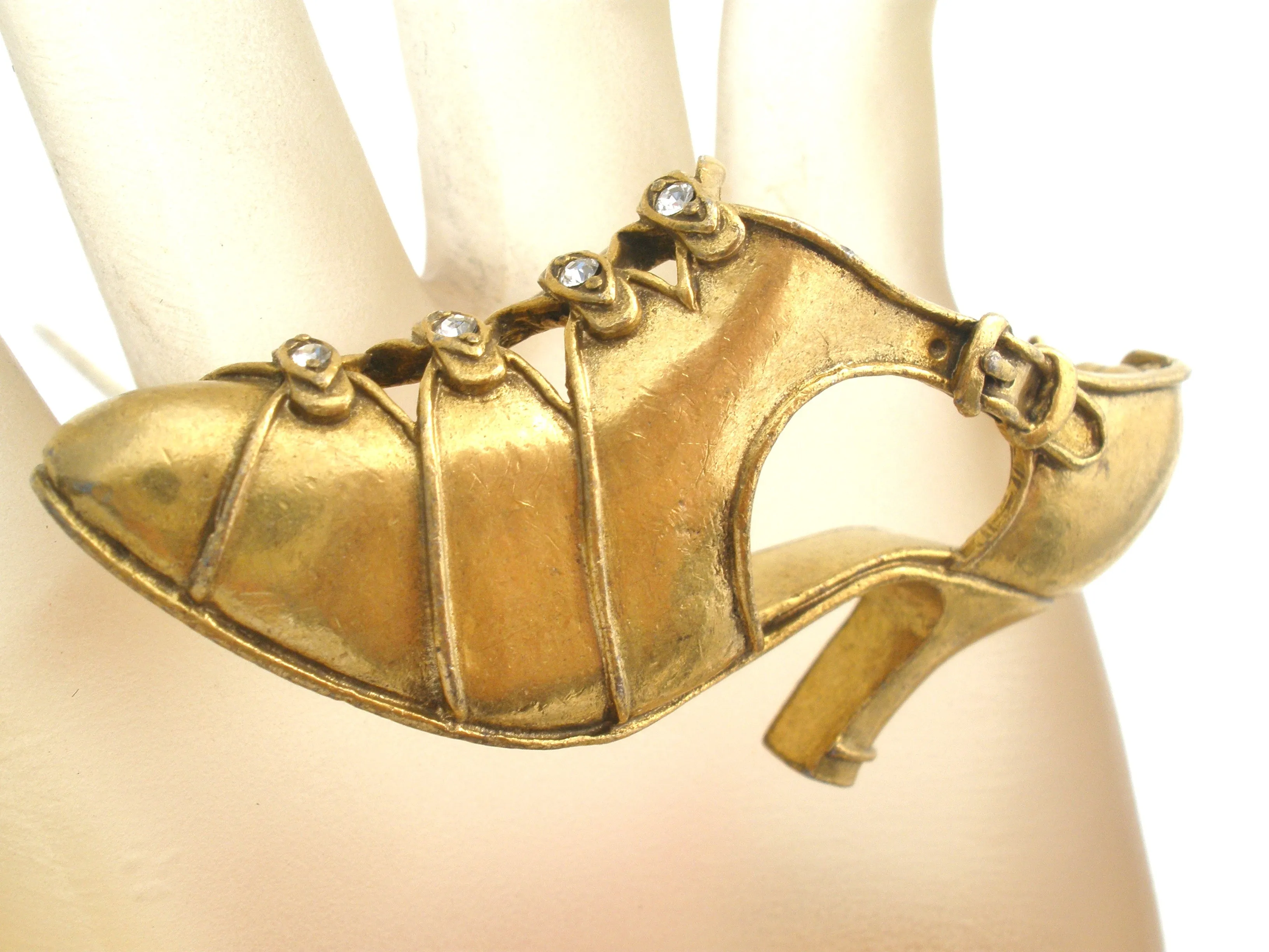 Vintage Shoe Brooch MMA Matte Gold Tone Pin