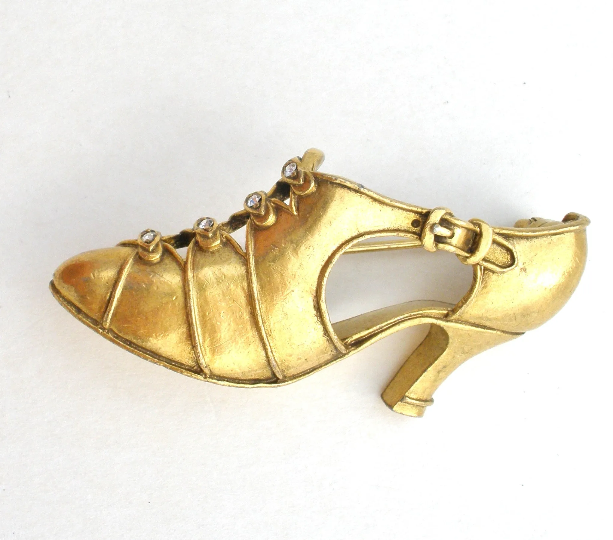 Vintage Shoe Brooch MMA Matte Gold Tone Pin