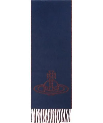 Vivienne Westwood Navy & Orange Single Orb Double Scarf