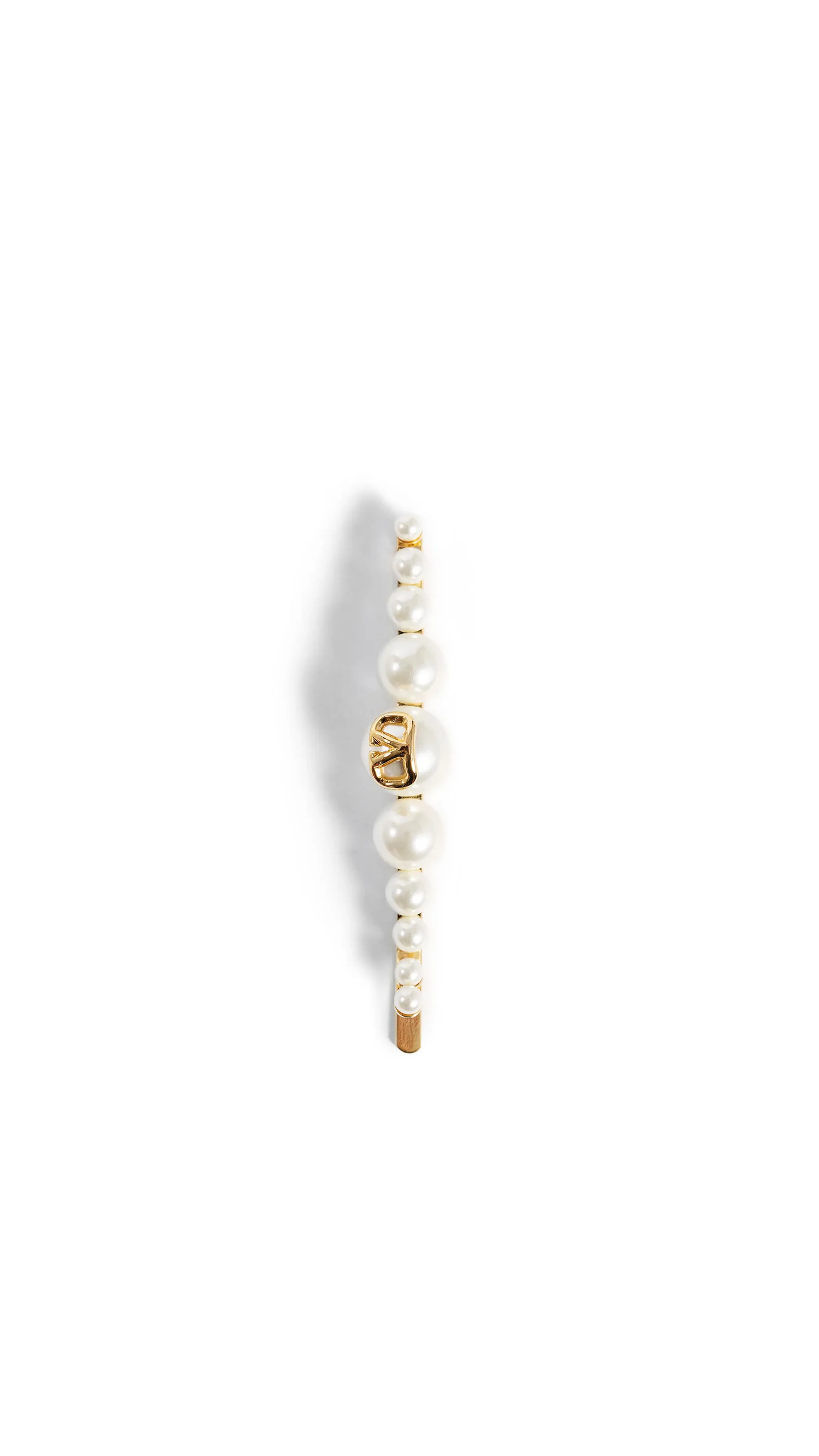 Vlogo Signature Metale And Pearl Hair Clip - Gold\White