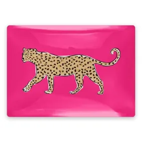 Walking Leopard Rectangle Glass Trinket Tray