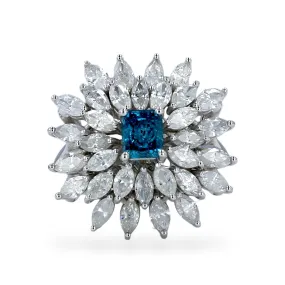 White 14k gold petals diamonds center stone blue diamonds