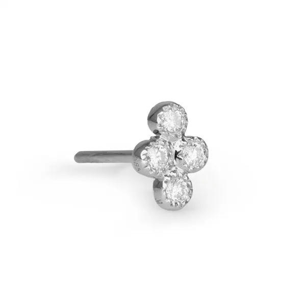 White Gold and Four Diamond Cluster Post Earring