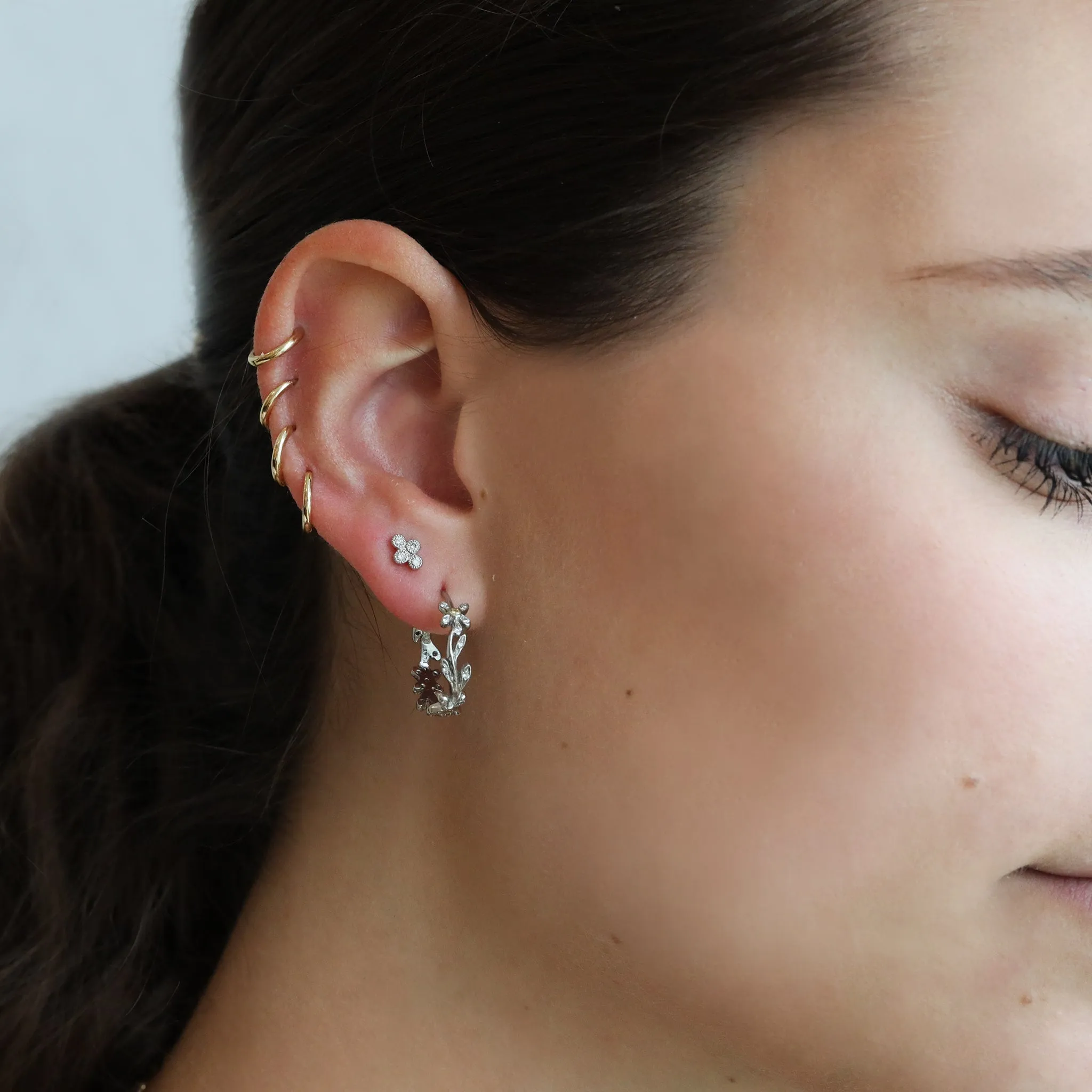 White Gold and Four Diamond Cluster Post Earring