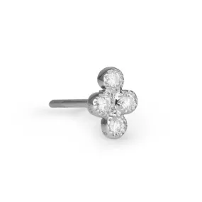 White Gold and Four Diamond Cluster Post Earring