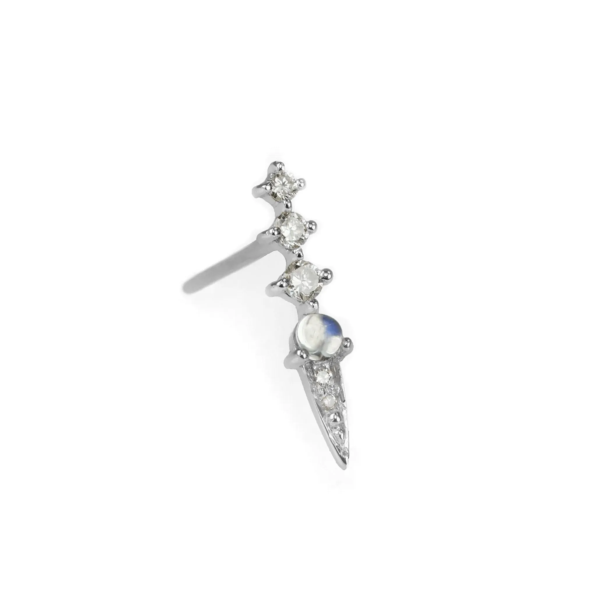 White Gold Moonstone and Diamond Spike Earring