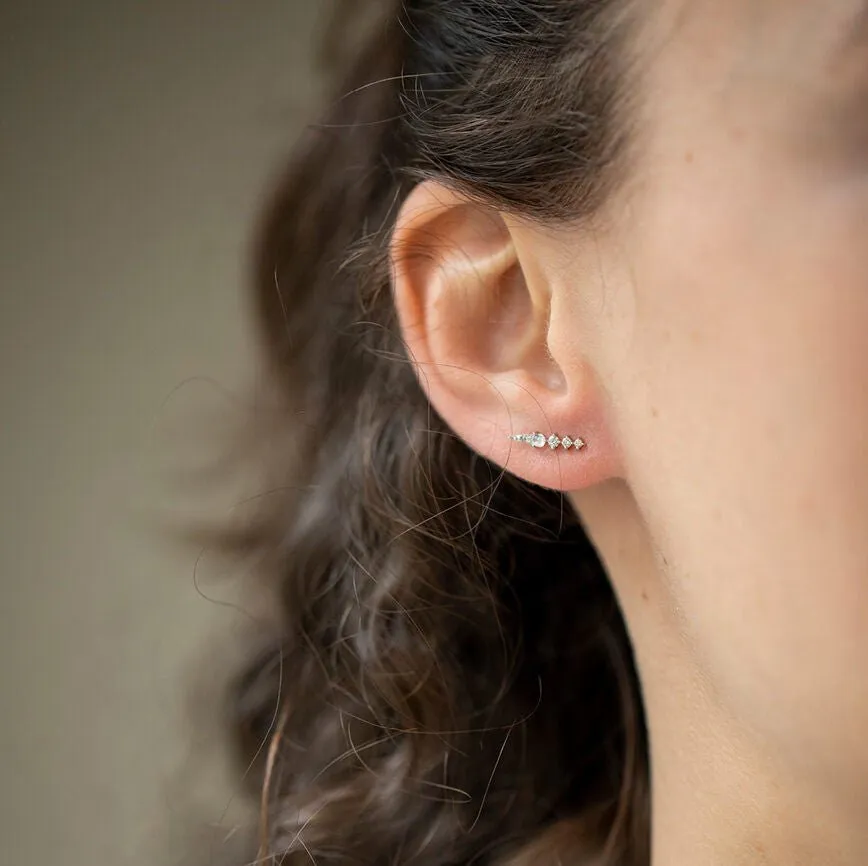 White Gold Moonstone and Diamond Spike Earring